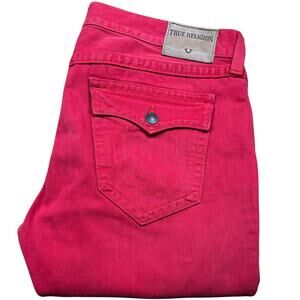 True Religion Red Flap Pocket Ricky Relaxed Straight Jeans